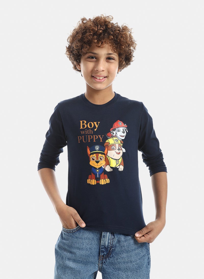 Andora Boys Printed Long-Sleeve Shirt_Navy Blue - Image 1